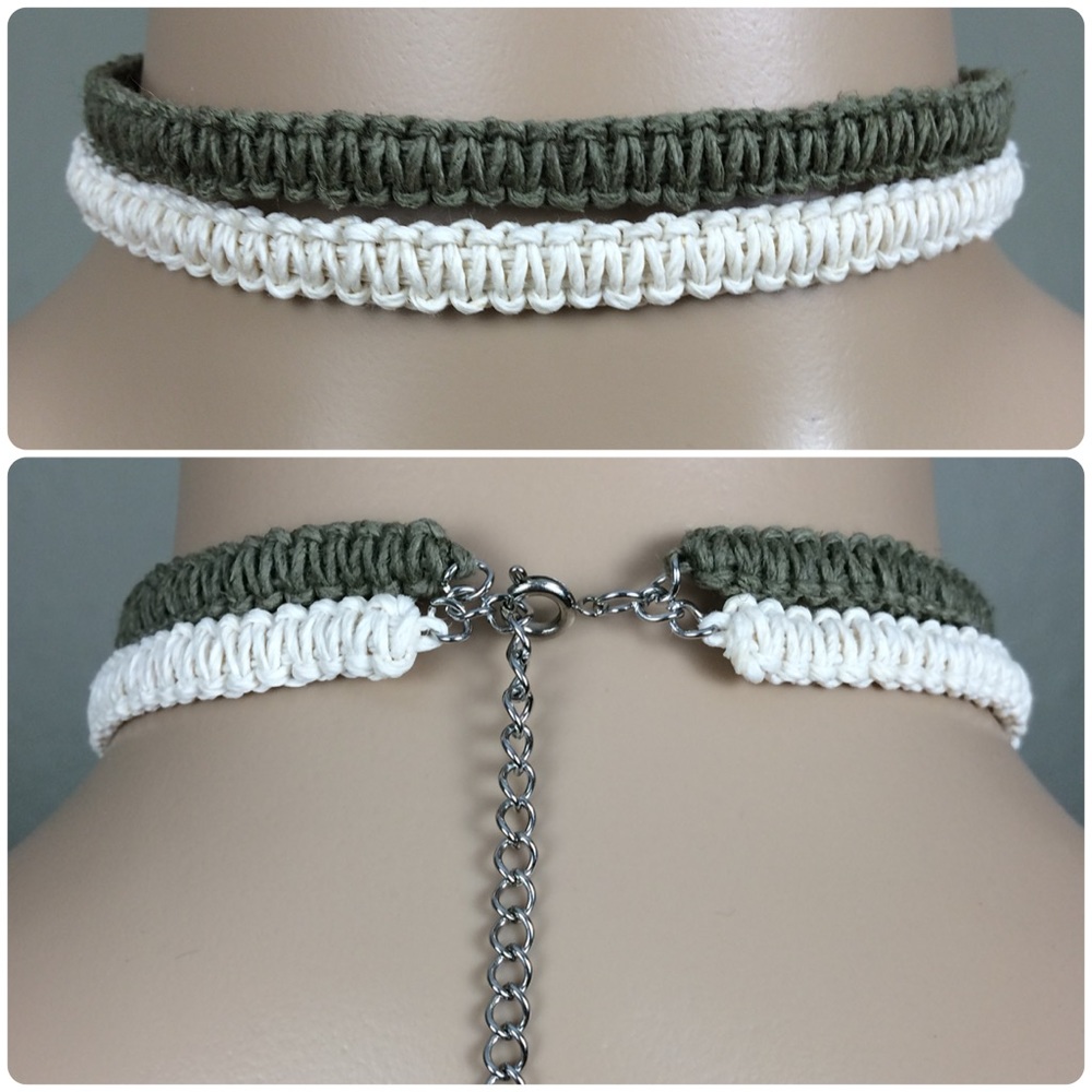 Sage Green & White Stacked Hemp Choker
